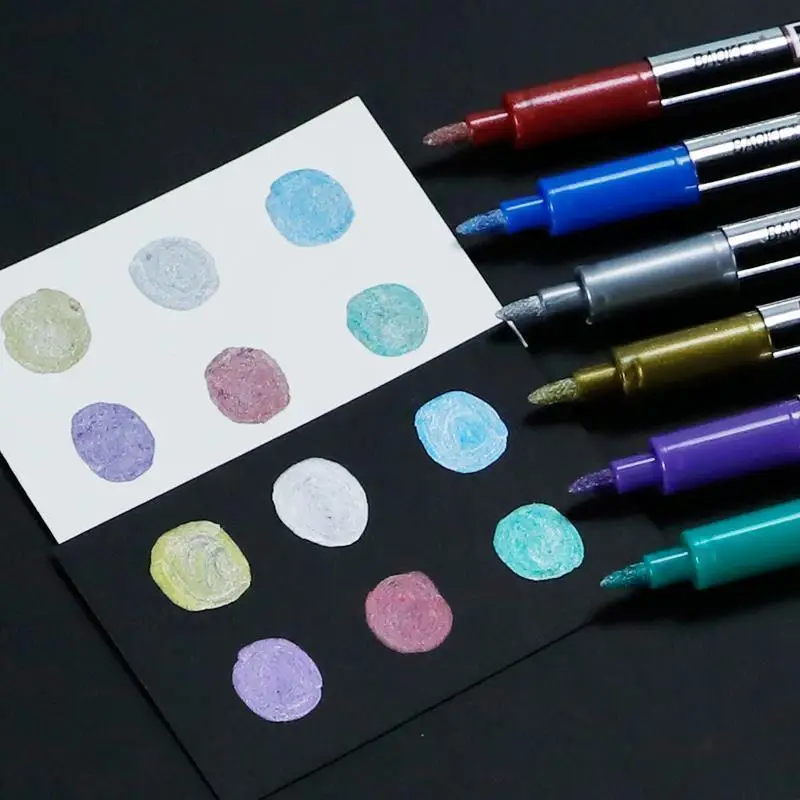 6pcs Student Metal Pen DIY Album Hand Drawn Graffiti Waterproof No Fading Color Marker Pen Paint Fluorescence Line Marker