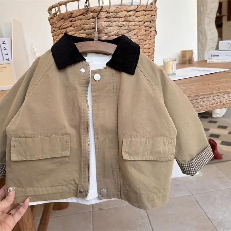 Kids Jacket Spring Cotton Simple Casual Comfortable Kid Unisex Outerwear Turn-down Collar Zipper Full Sleeve