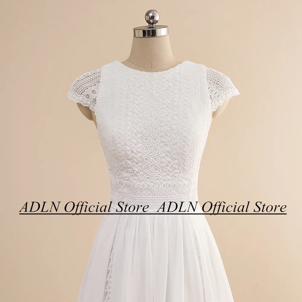 Exquisite Bohemian Wedding Dress Cap Sleeves Customized Boho Lace Bride  Chiffon A Line Beach Bridal Gown Customized Size 3