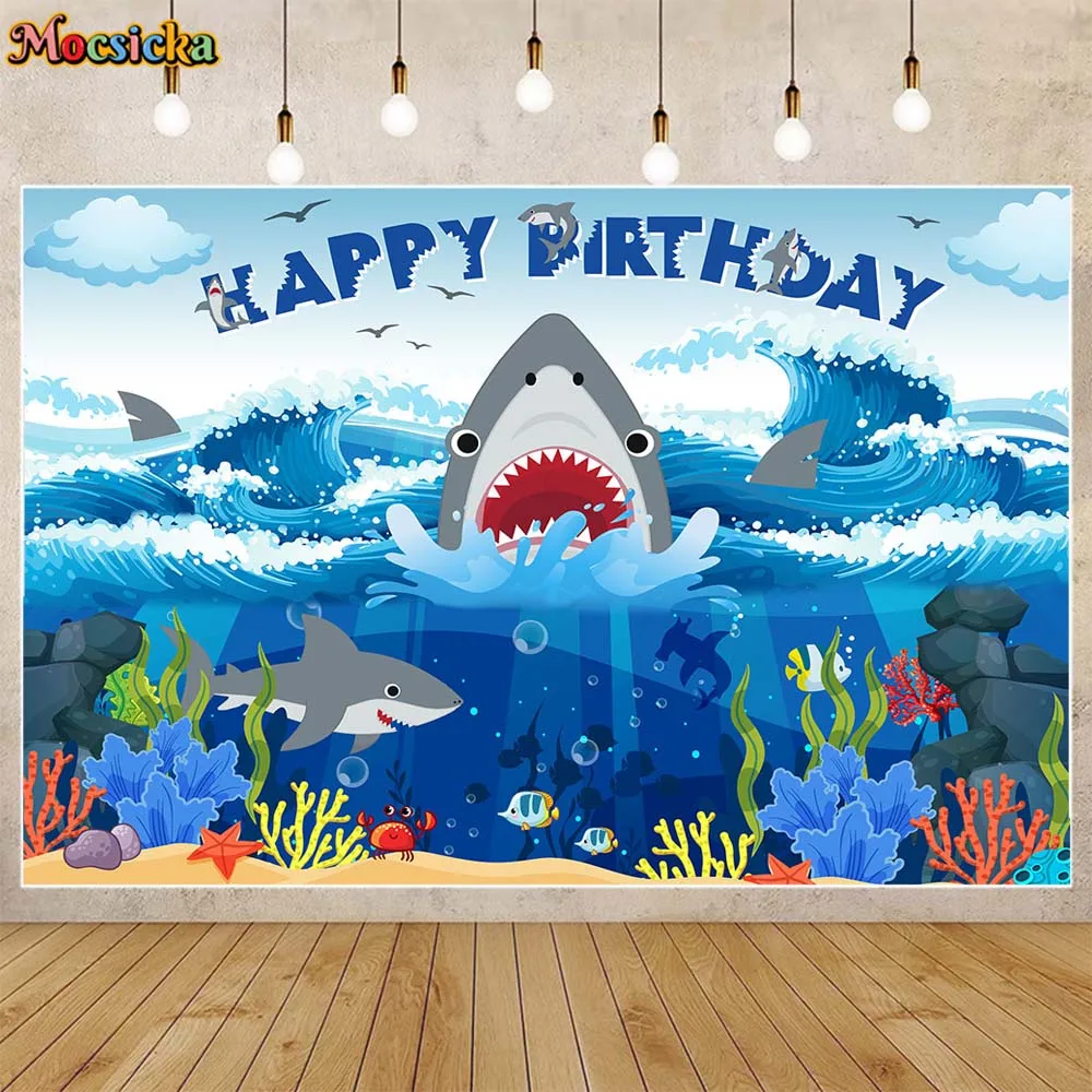 

Mocsicka Kids Birthday Backdrop Shark Under the Sea Blue Photography Background Boy Birthday Party Decor Photo Studio Photoshoot