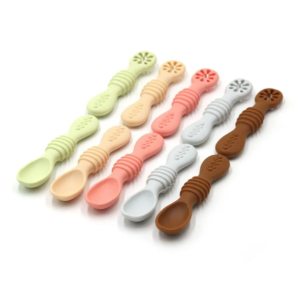 

Teether Toys Hollow Silicone Solid Feeding Learning Feeding Scoop Baby Food Spoon Infant Learning Spoons Training Utensils