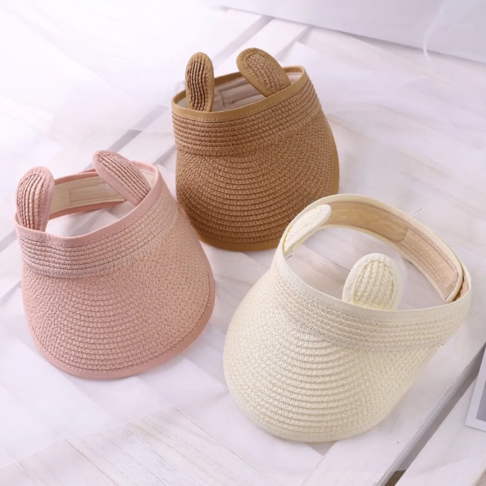 

Пляжная дышащая шляпа с козырьком от солнца, регулируемые длинные поля, пустая шляпа, соломенная шляпа с ушками медведя для мальчиков и девочек