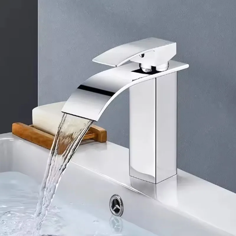 Bathroom Home Waterfall Wash Basin Stainless Steel High And Low Faucet  Hot And Cold Toilet Wash Basin Faucet