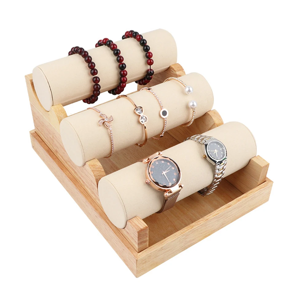 Porta Gioielli A 3 Livelli In Velluto Nero - Espositore Per Bracciali, Orologi E Collane - Foto 4