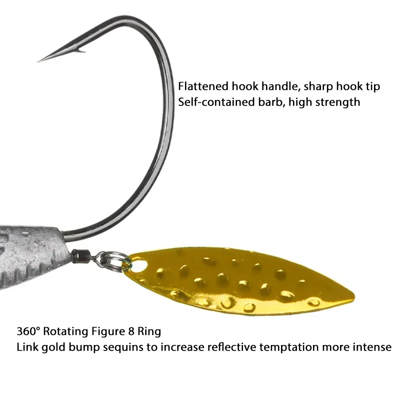 Hameçons offset 3D eye 3g à 14g avec sequins rotatifs pour leurres souples et cuillères