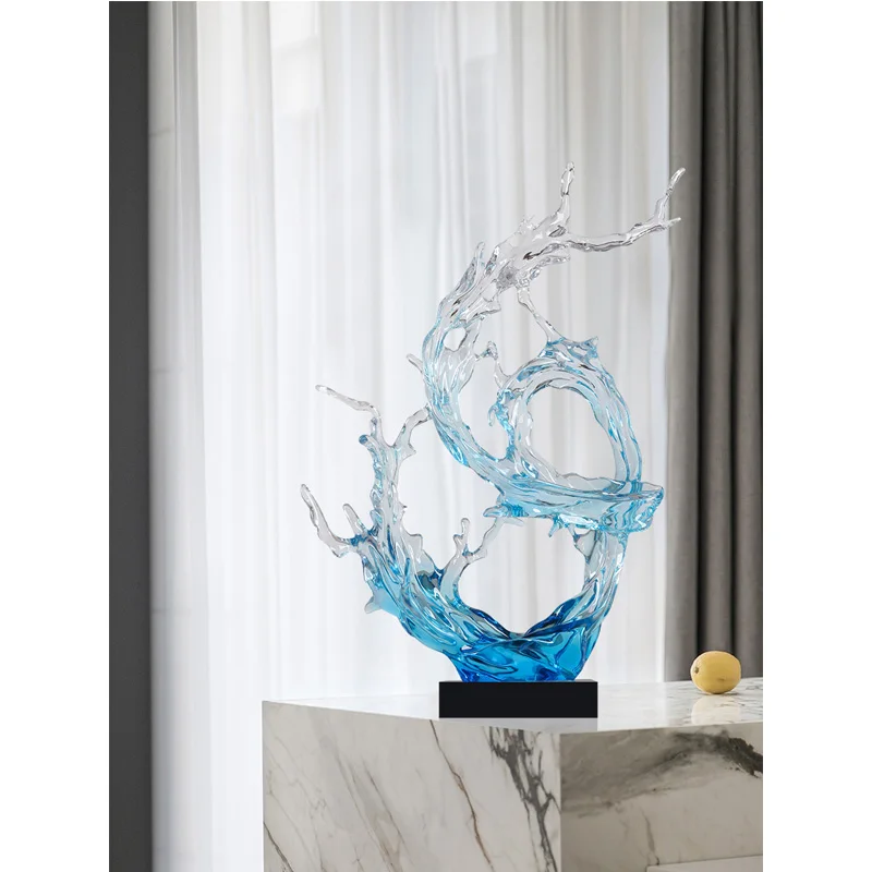 Soggiorno portico decorazione scultura in resina trasparente astratta onda dell'oceano trucco ricchezza decorazione dispositivo lobby dell'hotel - immagine 4