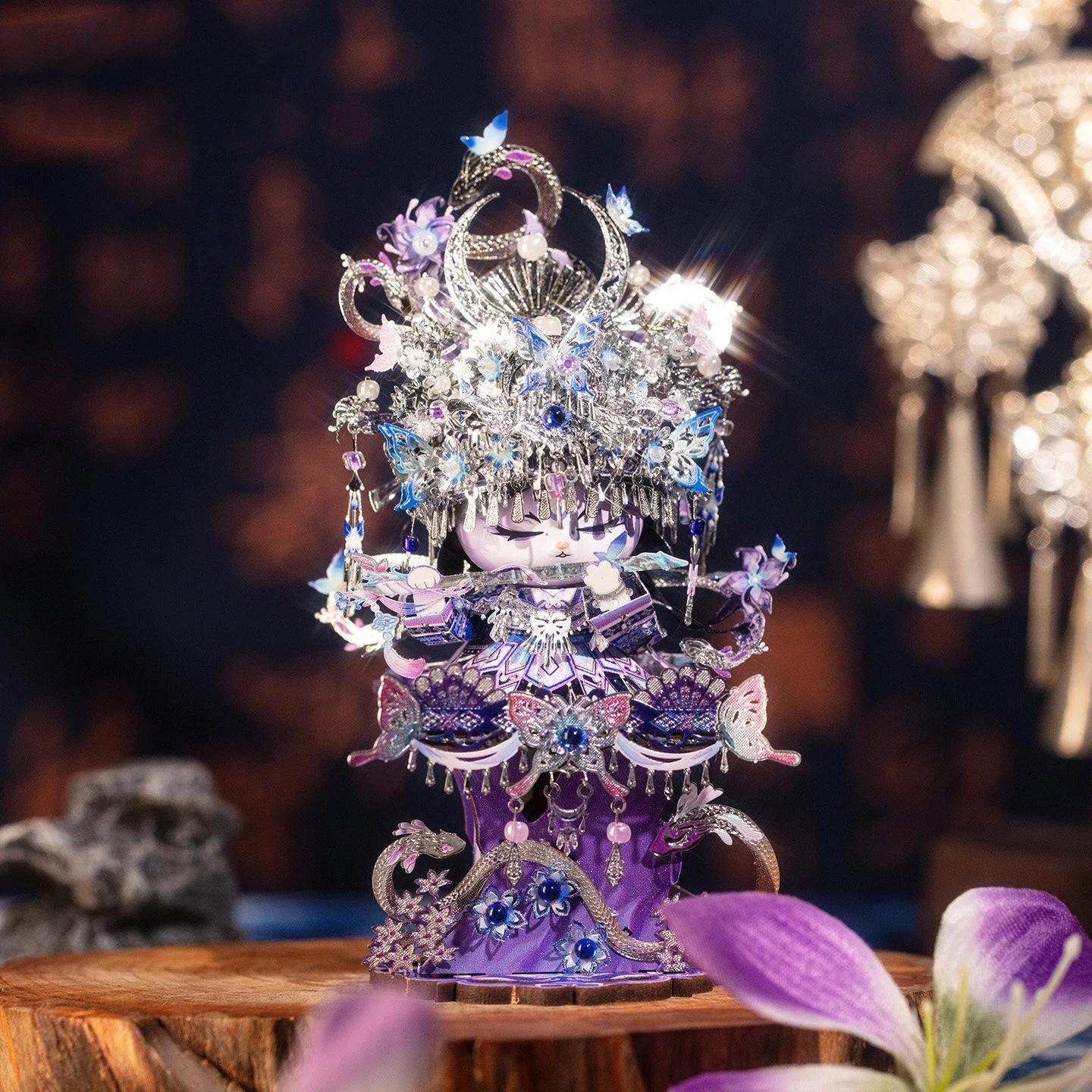 DIY 3D 금속 퍼즐 미아오 민족 미니 모델 빌딩 키트 소녀를위한 조립 된 직소 퍼즐 생일 선물