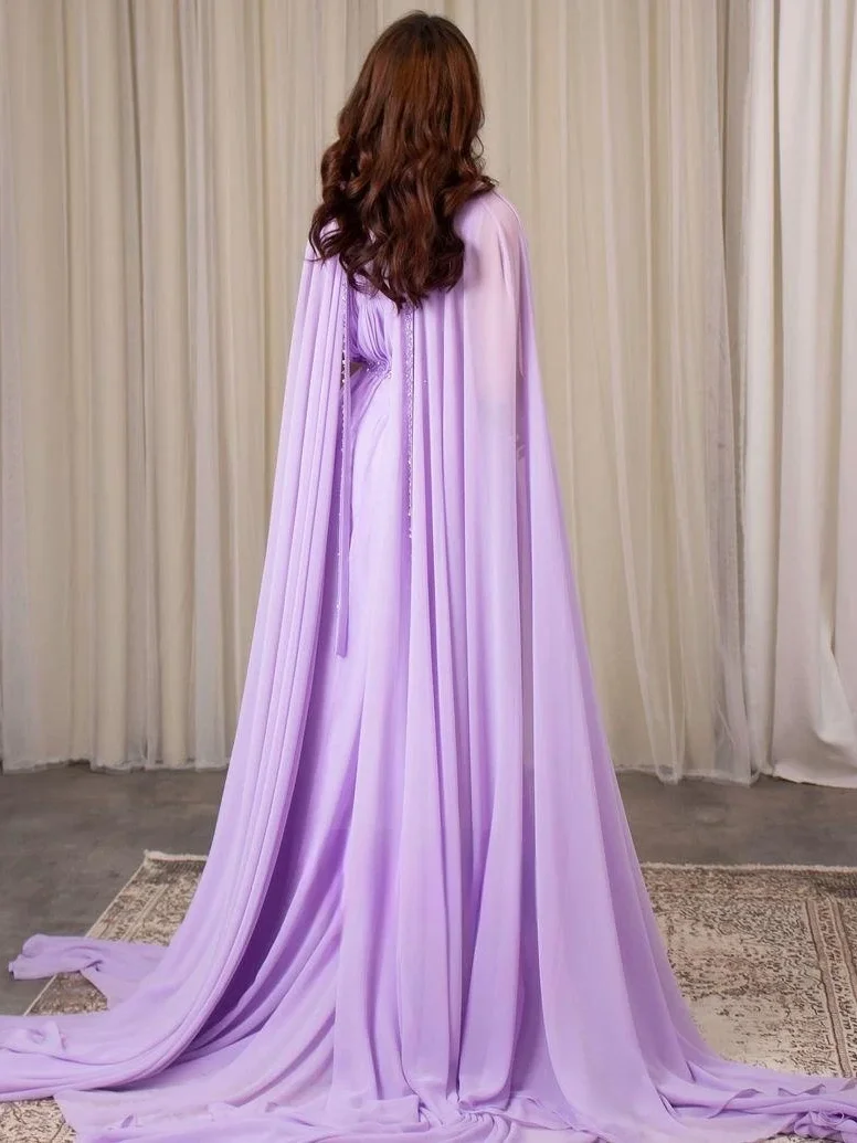 Women Prom Dresses Merida Chiffon Beads Sequins Prom Dresses Watteau Train Ruched A-Line Floor-Length Saudi Arabia Elegant Party Dresses