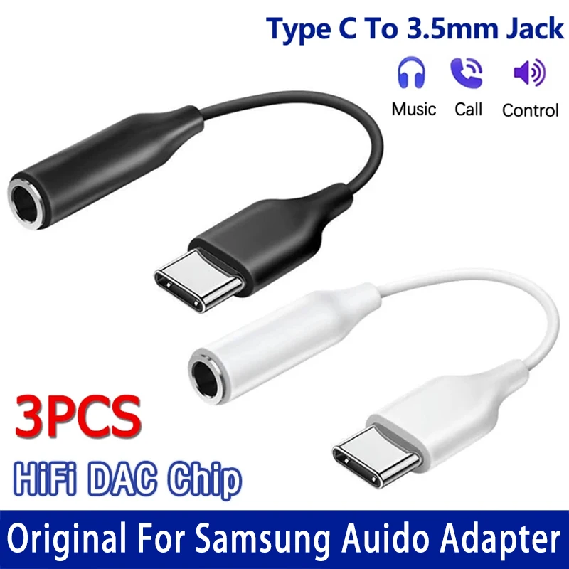 Original Samsung USB Type C To 3.5mm Aux Adapter 3.5 Jack DAC Audio Earphone Cable For Galaxy S24 S23 Ultra A55 A53 5G Z Fold6 5