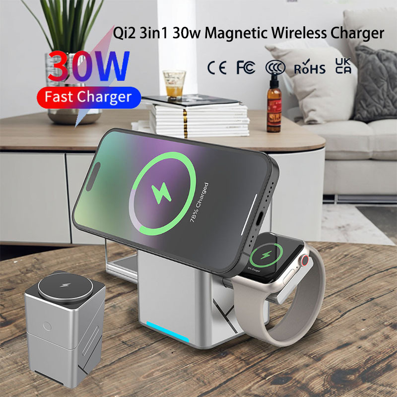  15W Touch Rotating Magnetic Multi-function 3 in 1 Wireless Charger for Iphone 16 15 14 13 Max Fast Charger Samsung Xiaomi 