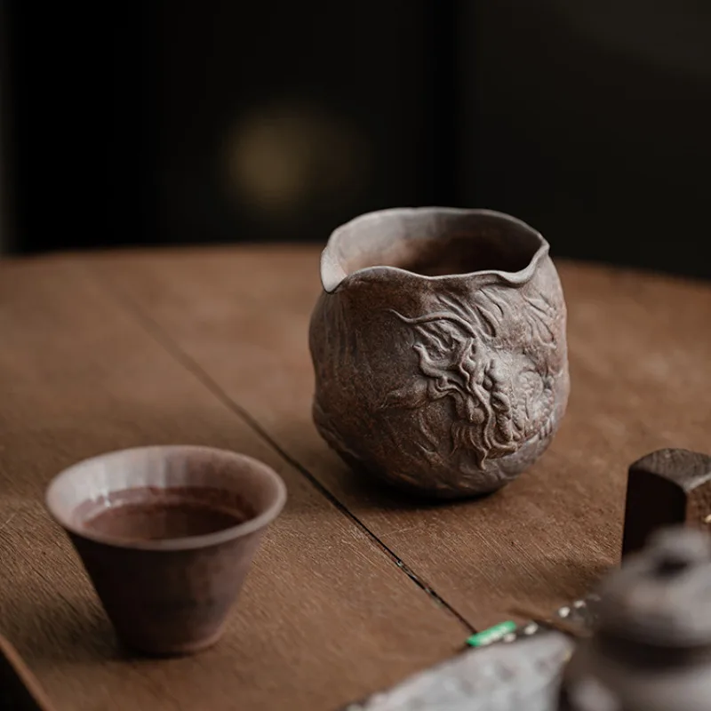 280ML Retro Old Rock Mud Tea Pitcher Elegant Hidden Dragon Tea Divider Cha Hai Justice Cup Oolong Tea Chinese Tea Set Supplies
