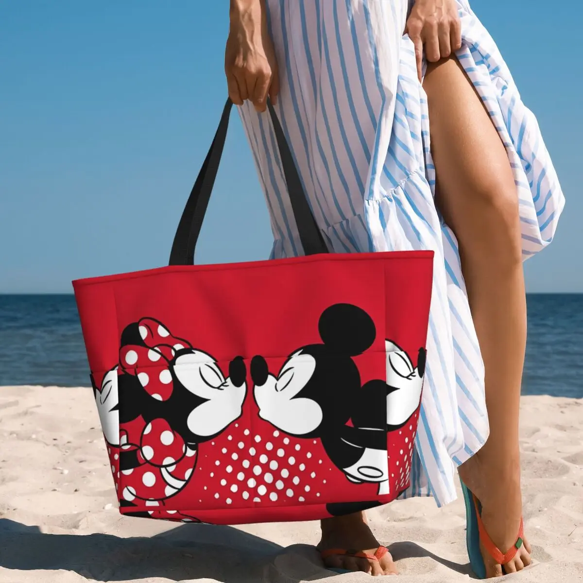 Women Disney Mickey Mouse Minnie Beach Bag Waterproof Tote Bag Pool Bag with Zipper for Gym Grocery Travel 2