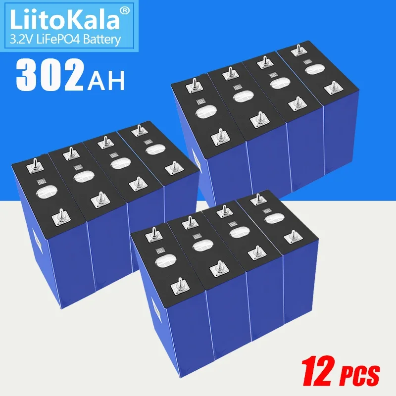 

12PCS LiitoKala 3.2V 302Ah Lifepo4 Battery Rechargeable Cell DIY Pack For 12V 24V 36V 48V 310Ah Solar System Boats Golf Cart