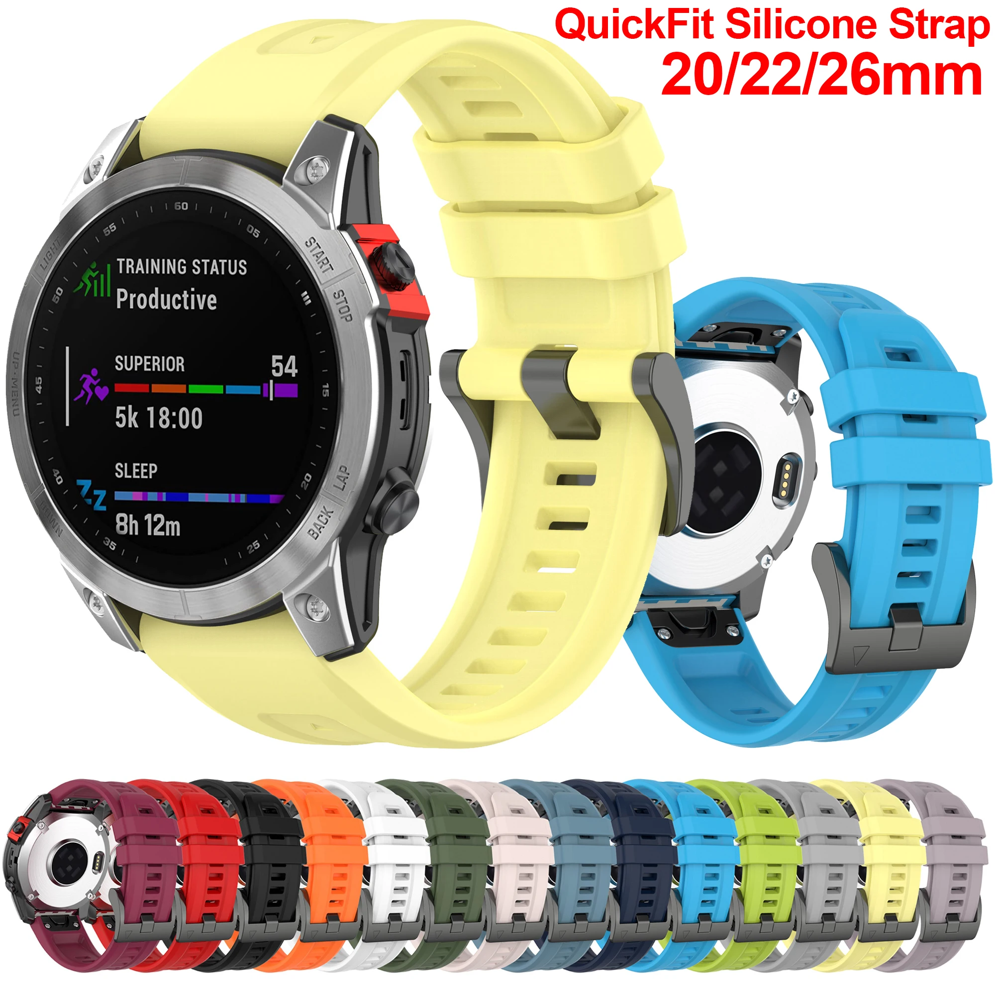 Enhanced QuickFit Silicone Watch Strap, 20-26MM Adjustable Band
