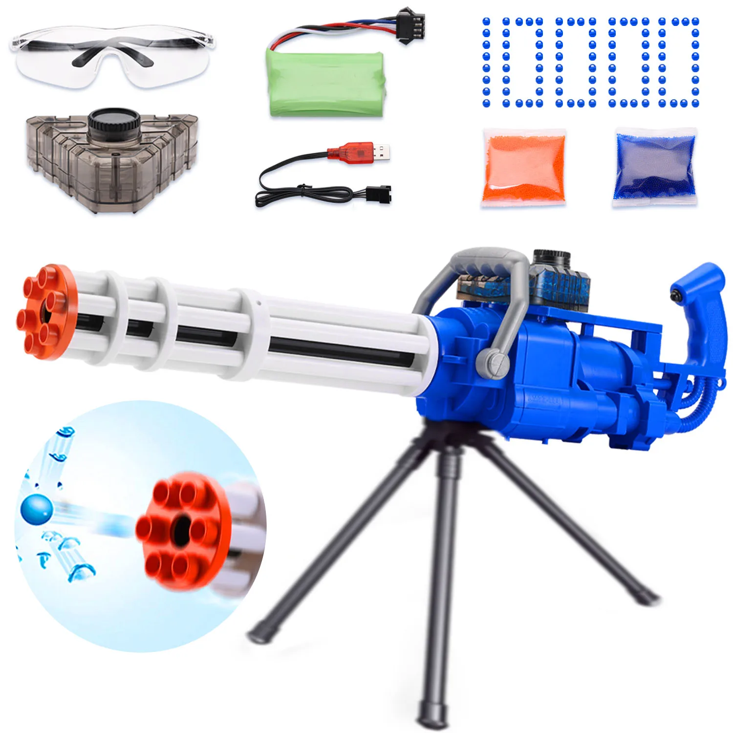 Electric Splatter Blaster M134 Gatling Gun 1 Splat Ball Toy Gun