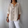 Summer Loose Shirt Women's V-Neck Cotton Linen Button Top Casual Shirts Solid Fashion Elegant Office Womens Clothing 2025 Blouse 2