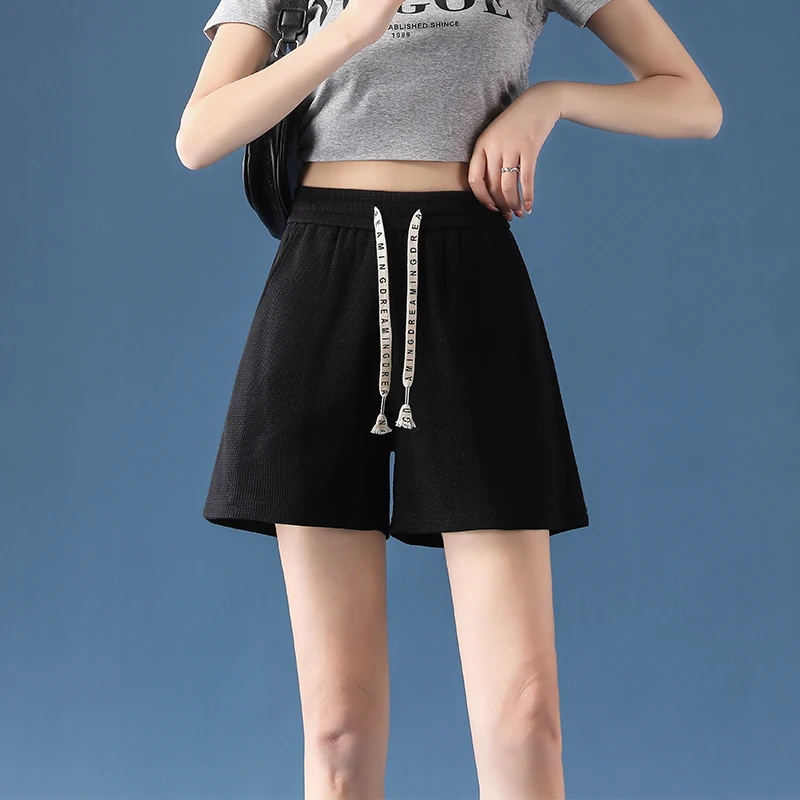 Women Shorts Traf High Waisted Loose Wide Leg Short Pants Women Clothing Booty Shorts Waffle Fabric Y2K Korean Fashion CICHENG