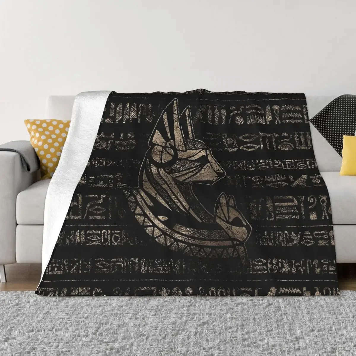 

Animals Art Blanket Flannel Decoration Bastet Egyptian Cat Goddess Vintage Gold On Black Portable Home Bedspread