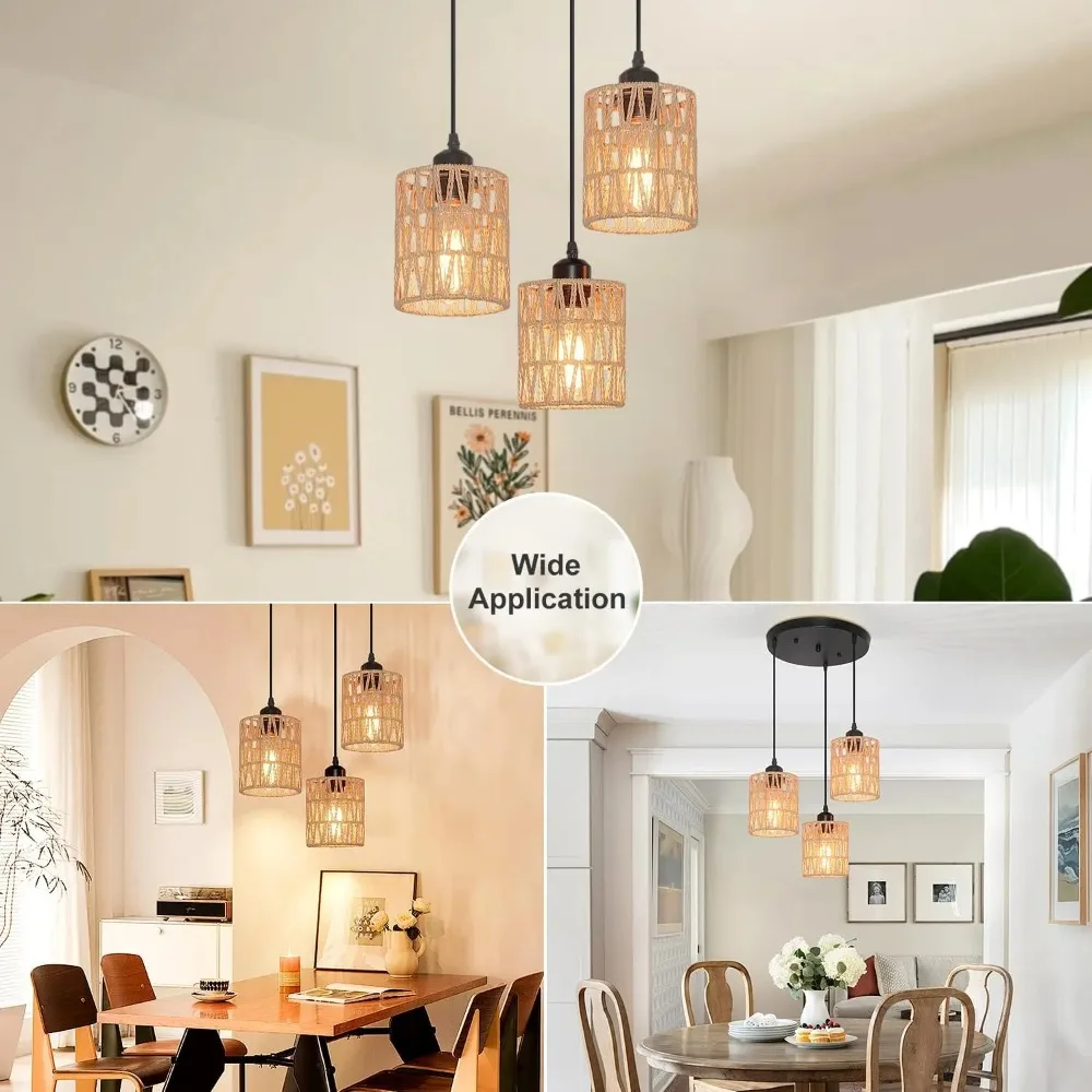 1/2pcs Rattan Pendant Lights 3-Lights Rattan Light Fixture Lights Farmhouse Chandeliers Boho Lighting Hand-woven Wicker Shades