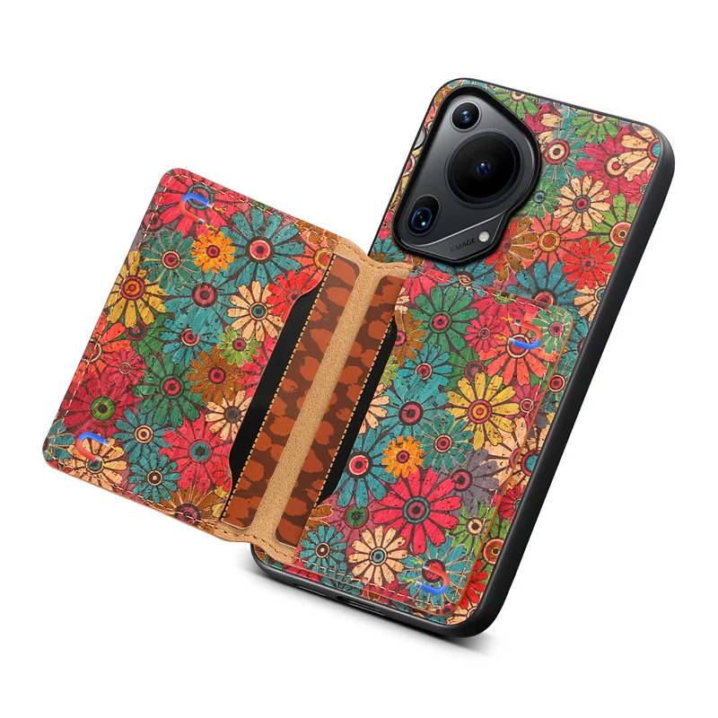 Floral Design Leather Magnetic Wallet Phone Case with Holder and Back Cover