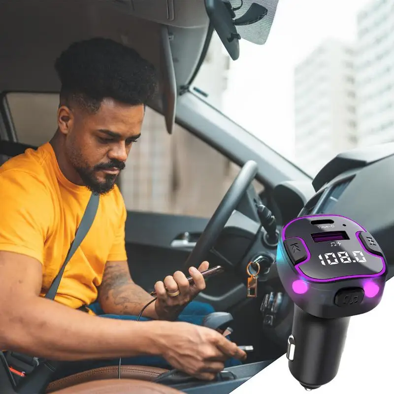 

Car Hands-free Bluetooths FM Transmitter Wireless USB Type C Music Player Adapter Colorful Lights Quick Charger Adapter For Car