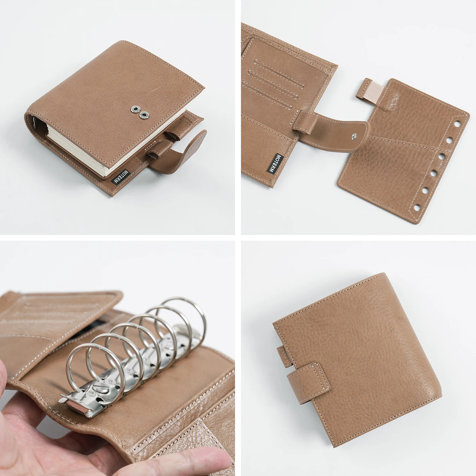 Moterm Full Grain Veg Tan Leather Pocket Luxe 2.0 Rings Planner A7 Notebook with 30MM Rings Agenda Organizer Diary Journal 3