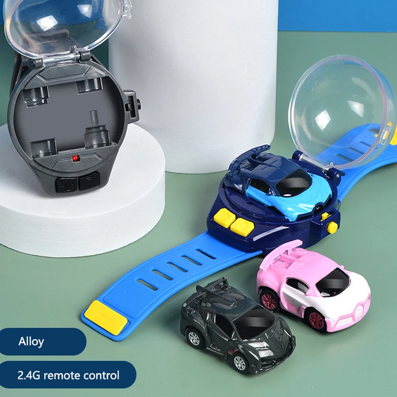 Mini Watch Remote Control 10 M  Car Toy Kid 2.4G Alloy RC Car With light Cartoon Portable USB Charging Children's Birthday Gift 4