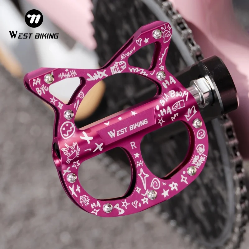 WEST BIKING Bicycle Pedals 3 Bearing Cat Shaped MTB Road Bike Pedals Flat Platform Seal Bearings Cycling Pedals Bike Accessories