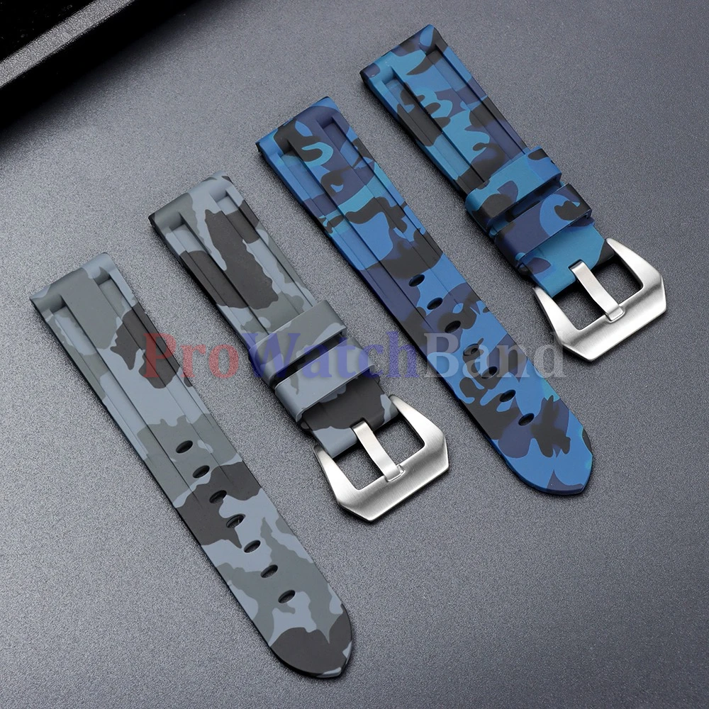 Stitched Sports Silicone Watch Band in Blue and Yellow - Soft Rubber Strap