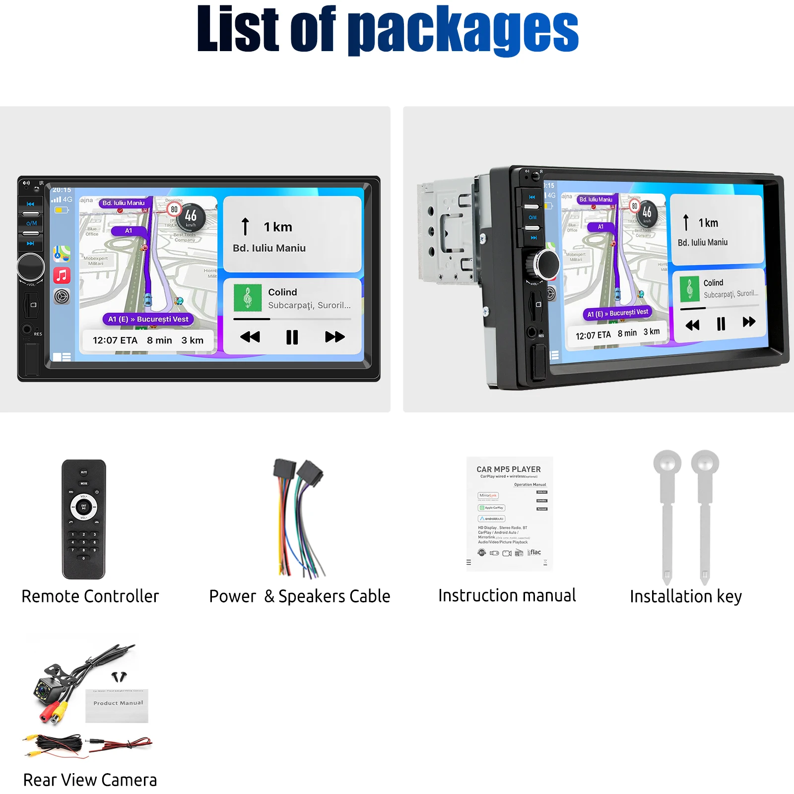 ESSGOO Carplay Android Auto 1 DIN 7" Universal Autoradio BT TF EQ USB AUX TF USB HD Touchscreen Multimedia Player mit 7 Farben – Detail 13