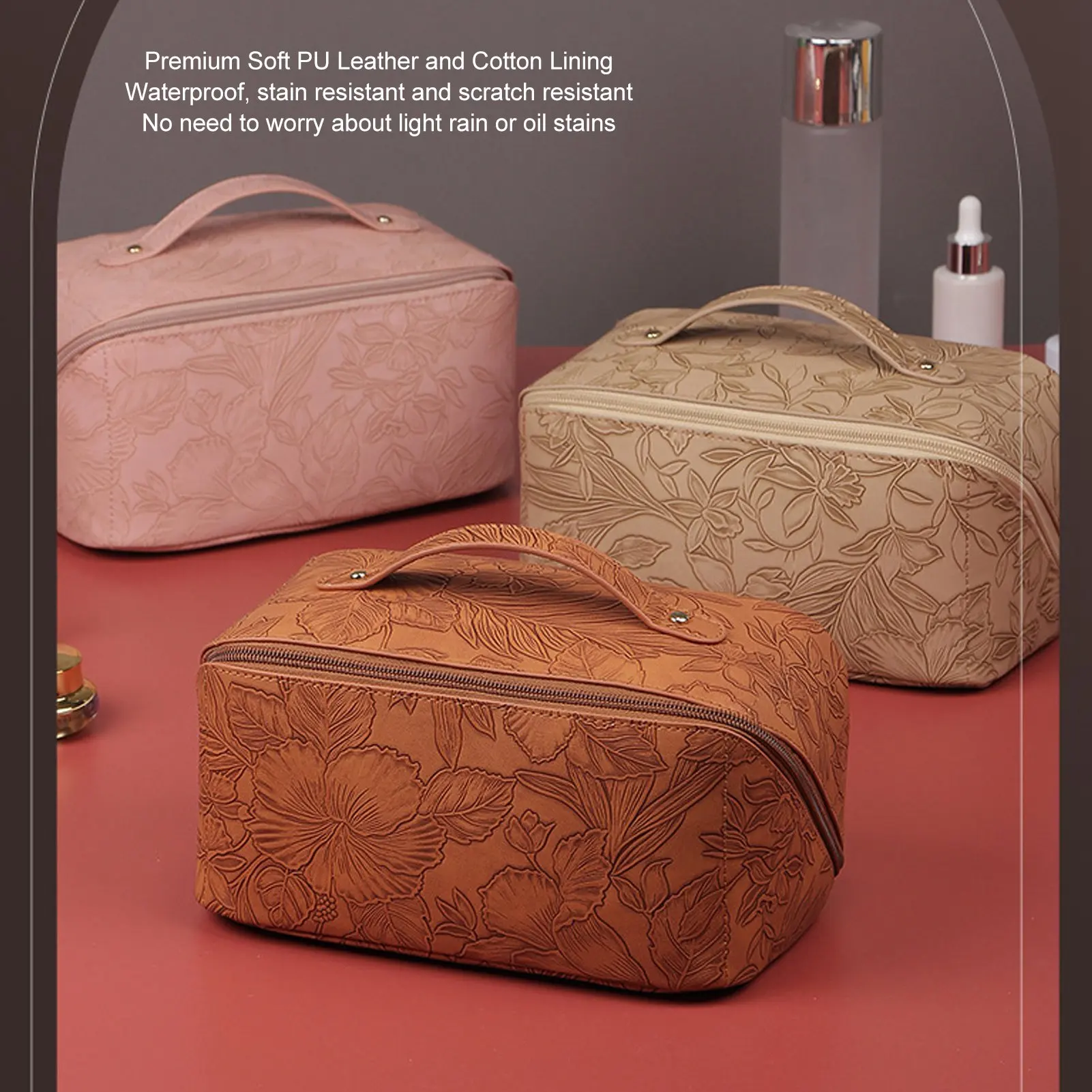 

PU Makeup Bag Organizer Multifunction Large Capacity Women's Cosmetic Bag Waterproof Toiletry Bags For Travel Home Bathroom