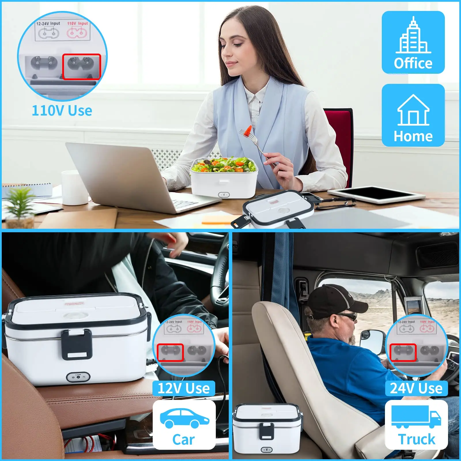 Description Picture 3 of item1.8-Litre Stainless Steel Electric Heating Lunch Box 12V 24V Car US EU Plug School Picnic Portable Food Warmer Container Heater