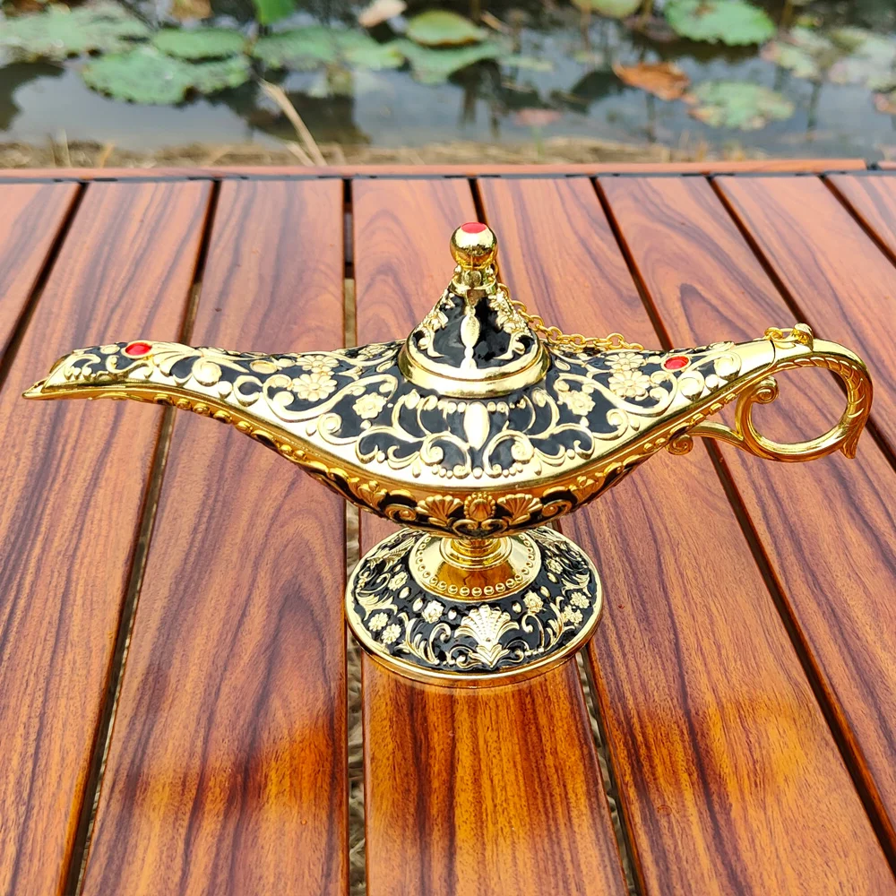 20CM Classic Rare Hollow Legend Aladdin Magic Genie Lamps Incense Burners  Retro Wishing Oil Lamp Home Decor Gift, image size:1000x1000
