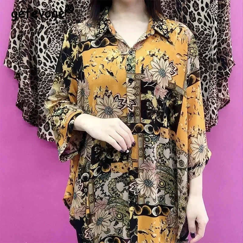 

Spring Summer Polo-neck Oversized Printing Long Sleeve Shirt Ladies Loose Casual All-match Buttons Blouse Women's Cardigans Tops