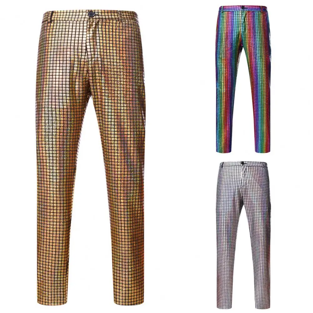 Arcobaleno Plaid Paillettes Glitter Pantaloni Uomo 70S Discoteca Party Ballerino Cantante Pantaloni Mens Nightclub Dj Stage Prom Pantaloni Tuta Pantal