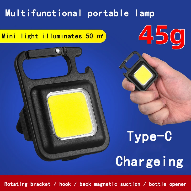 

Multifunctional Mini Glare Cob Key Chain Light Type-C Emergency Strong Magnetic Maintenance Self-Defense Outdoor Camping Portabl