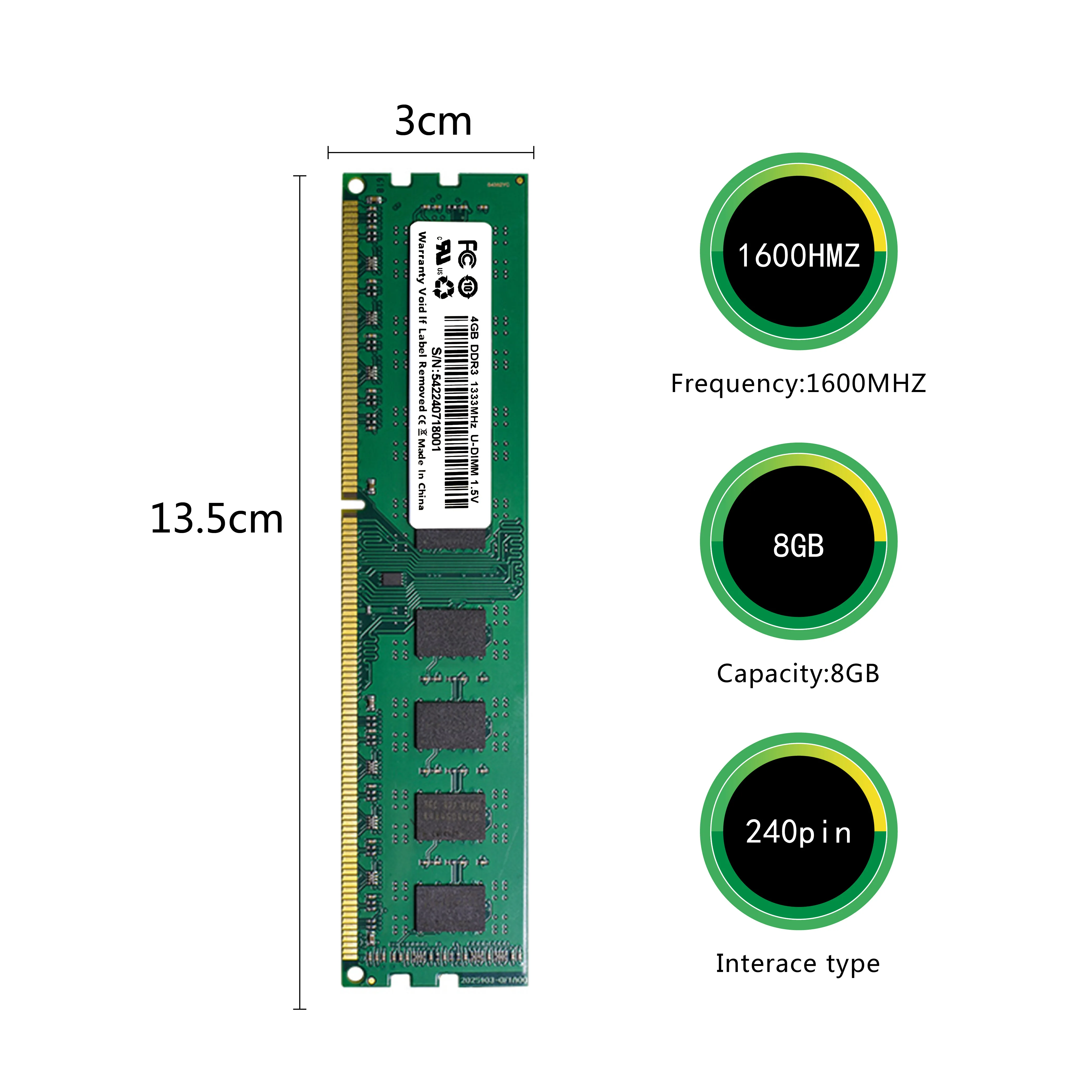 Ymeiton DDR3 2PCS Desktop computer Universal Memory Card 1600MHz 4GB 8GB U-Dimm 240pin Stick RAM
