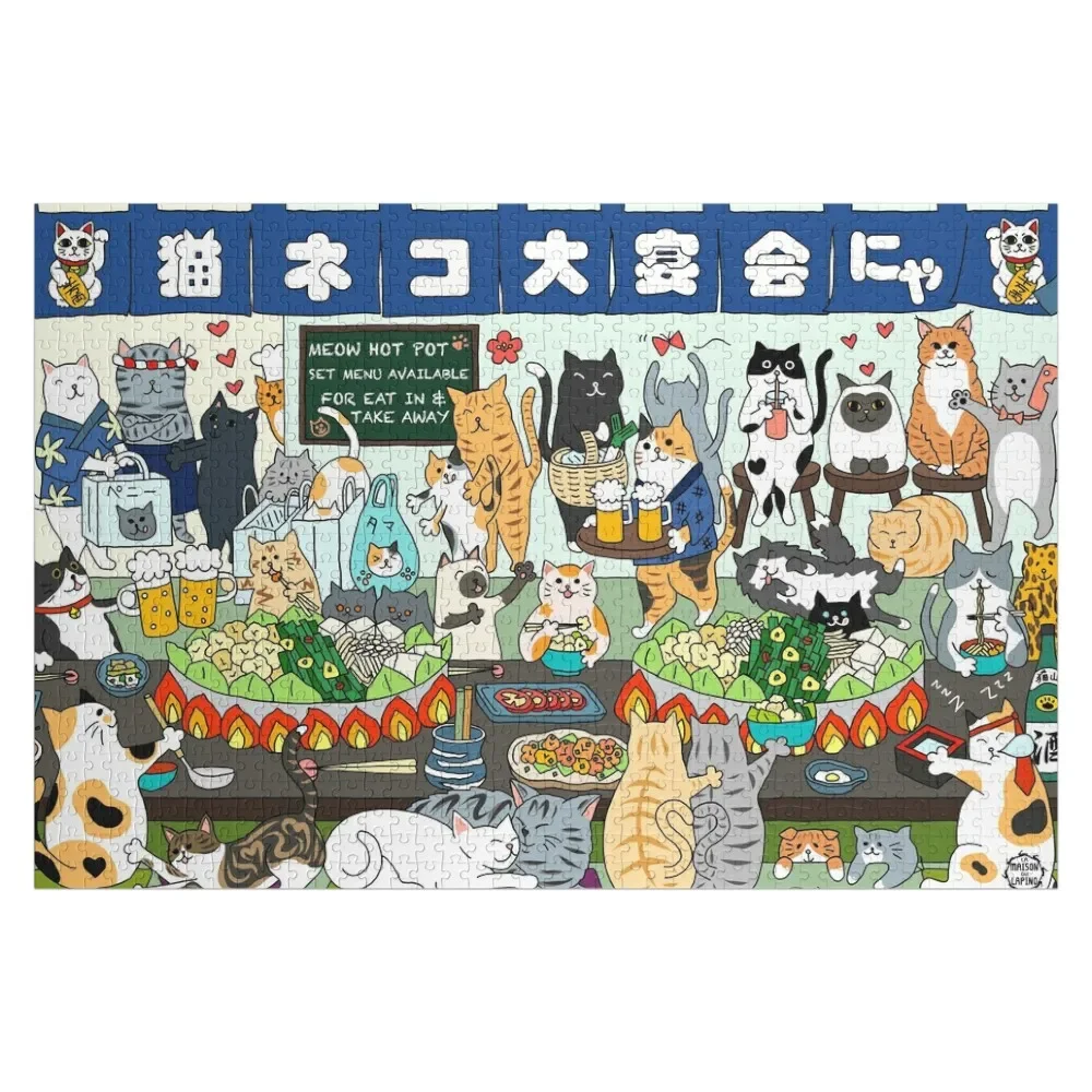 Cats Hot Pot Party Jigsaw Puzzle Wood Name Wooden Boxes Puzzle vertical sisal scratch column grinding claw cat scratch board nest solid wood don t drop debris cats scratch toy corrugated