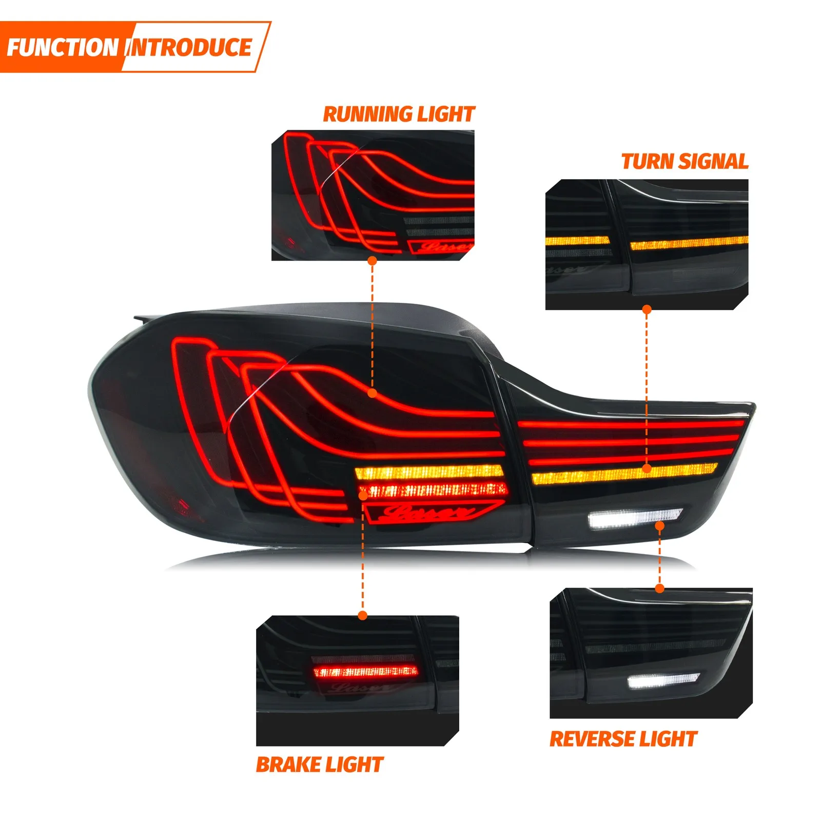 LED-Rückleuchten-Set für BMW 4er-Serie F32 F33 F36 F82 F83 M4 2014-2020 mit Sequenzieller Blinkfunktion, Schwarze Heckleuchten-Einheit – Detail 1