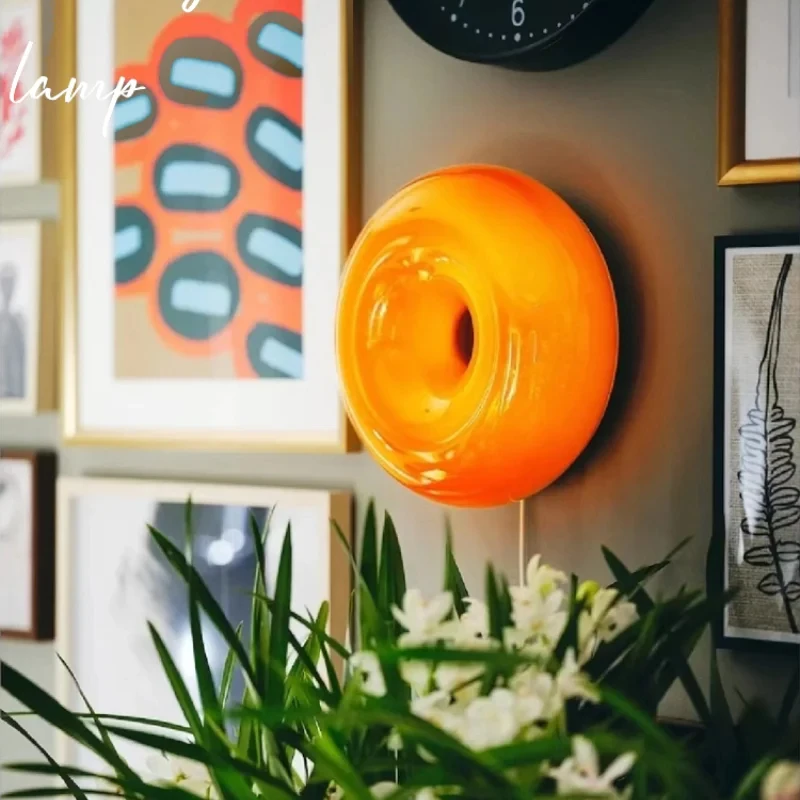 Nordic Orange and White Glass Wall Lamp Creative Bauhaus Donut Wall Lights for Dining Room Bedroom Aisle Touch Switch