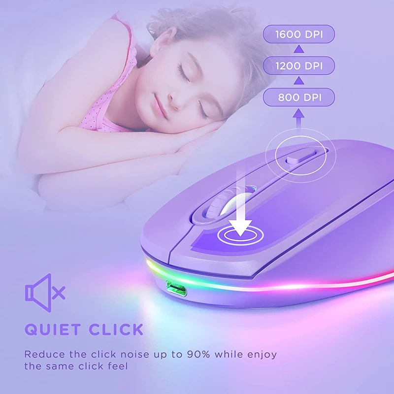 650mAh 충전식 배터리가 장착된 RGB 무선 마우스 인체공학적 광학 게이밍 마우스 노트북 PC 게임용 2.4G 무선 연결