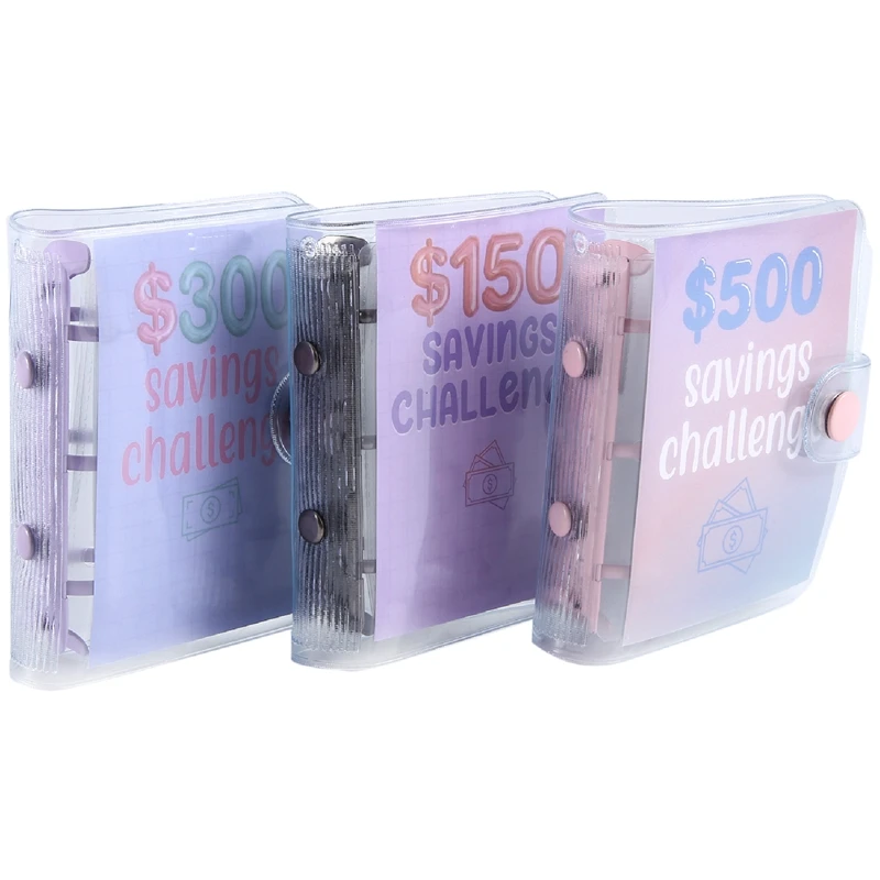 

3 PCS Mini Binder Savings Challenge 150/300/500 Saving Money Budgets PVC Cash Envelope Wallet Budget Binder Notebook Budget