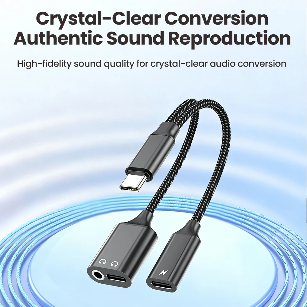 3 in 1 고속 충전 어댑터 케이블 C타입 to 듀얼 C타입/3.5mm 잭 오디오 어댑터 케이블 헤드폰 어댑터 (아이폰16, 15, 삼성용)