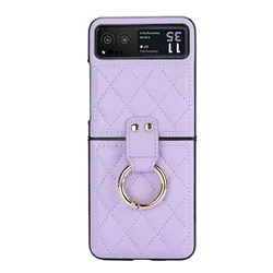 Luxury Fashionable Quilted PU Leather Phone Case with Metal Ring - Fall Prevention Design for Razr 40 Ultra (PURPLE)