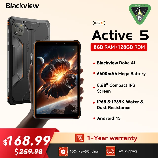 2025 Blackview Active 5 8.68'' Rugged Tablet PC Unisoc T615 Octa Core 8GB+128GB Telephone Smartphone 6600mAh Tablets Android 15