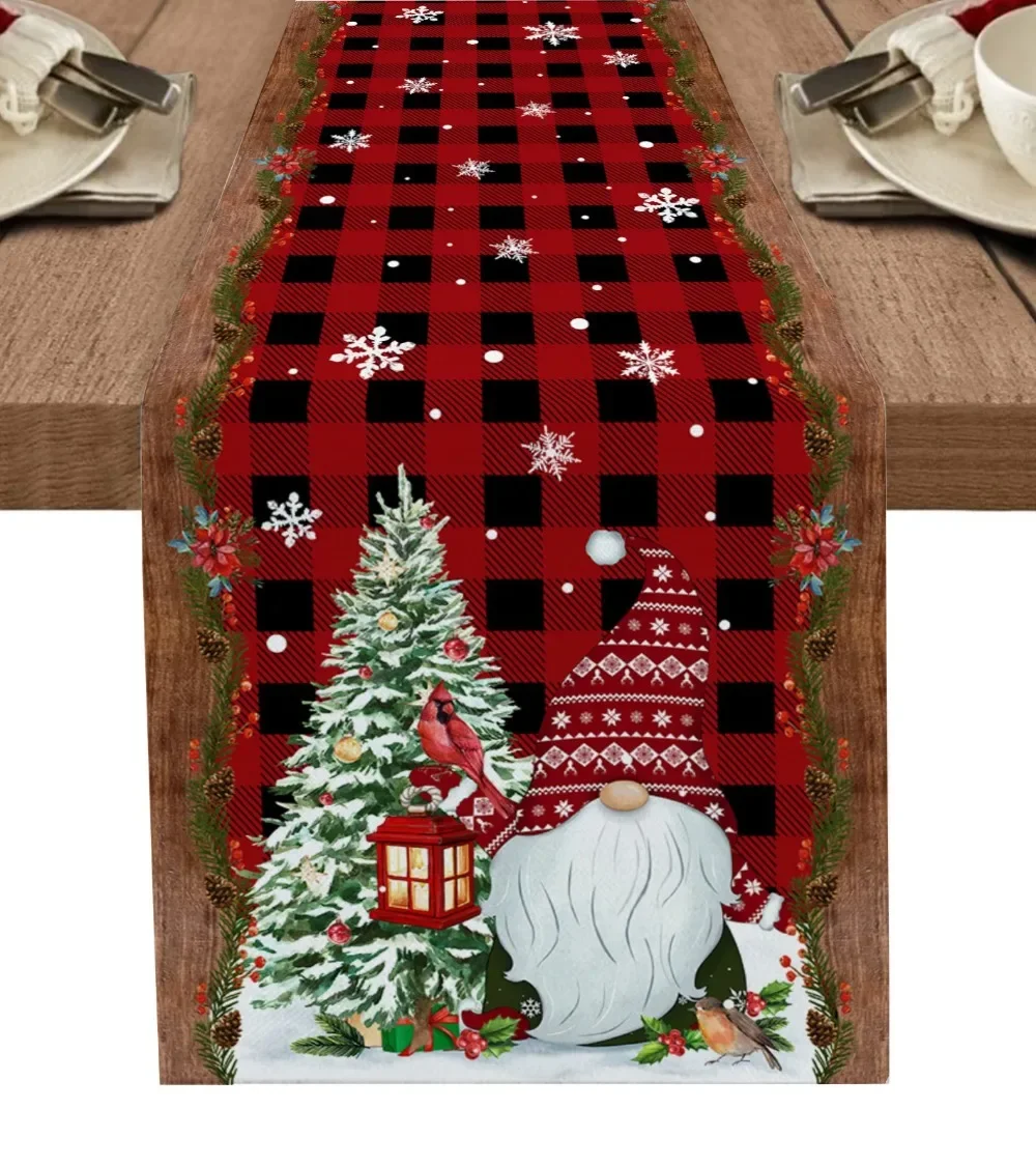 thumbnail image 1 of Caminos de mesa con diseño de árbol de Navidad, muñeco de nieve, decoración de mesa de comedor para cocina, estilo rústico, Navidad, caminos de mesa de lino para decoración de bodas, 1 of 5