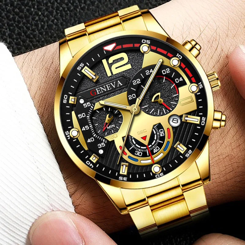 GENEVA Men's Creative  Six-Pin Watch Alloy Steel Band Quartz Watch Men Watch New Luxury  Men's Quartz WristWatch 2