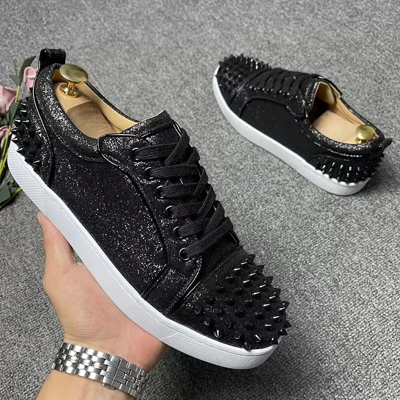 menluxuryfashionrivetsshoeslaceupflatsshoeblacksilvers