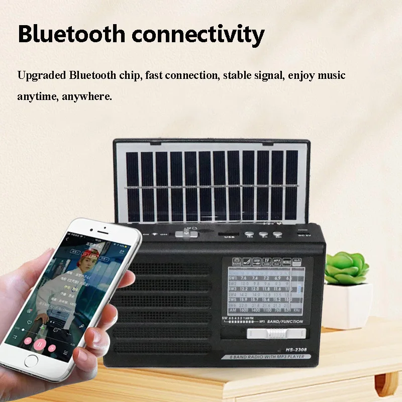 Mini Portable FM AM SW Radio Solar Charging Emergency Radios Wireless Bluetooth Speaker MP3 Music Player Support TF Card U Disk