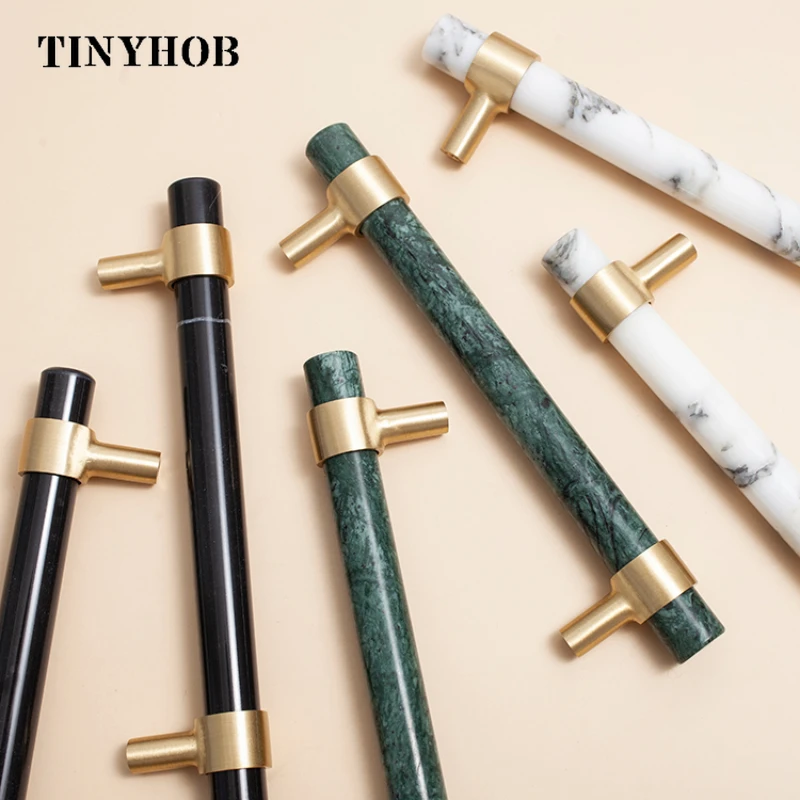 Pedra Natural e Brass Knobs t Bar Handles Verde Escuro Gaveta Puxa Armário de Cozinha Mobiliário Europeu Hardware